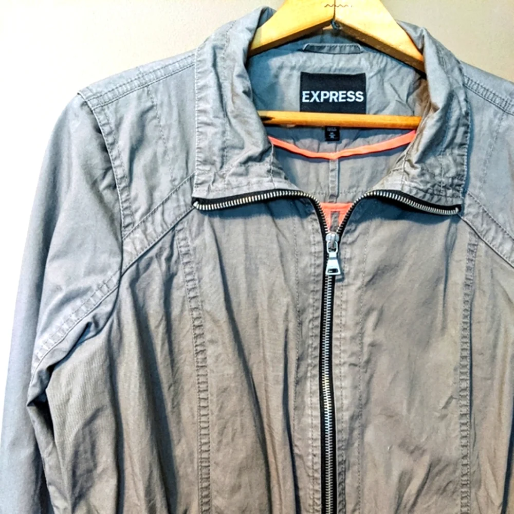 Express Utility Jacket Lightweight Khaki Cargo Jacket sz Medium 100% Cotton